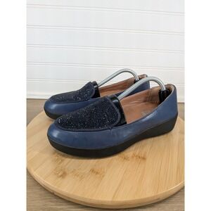 Fitflop Lena Crystals Loafers Sparkle Accent Comfort Slip‎ On Shoes US 7 Blue